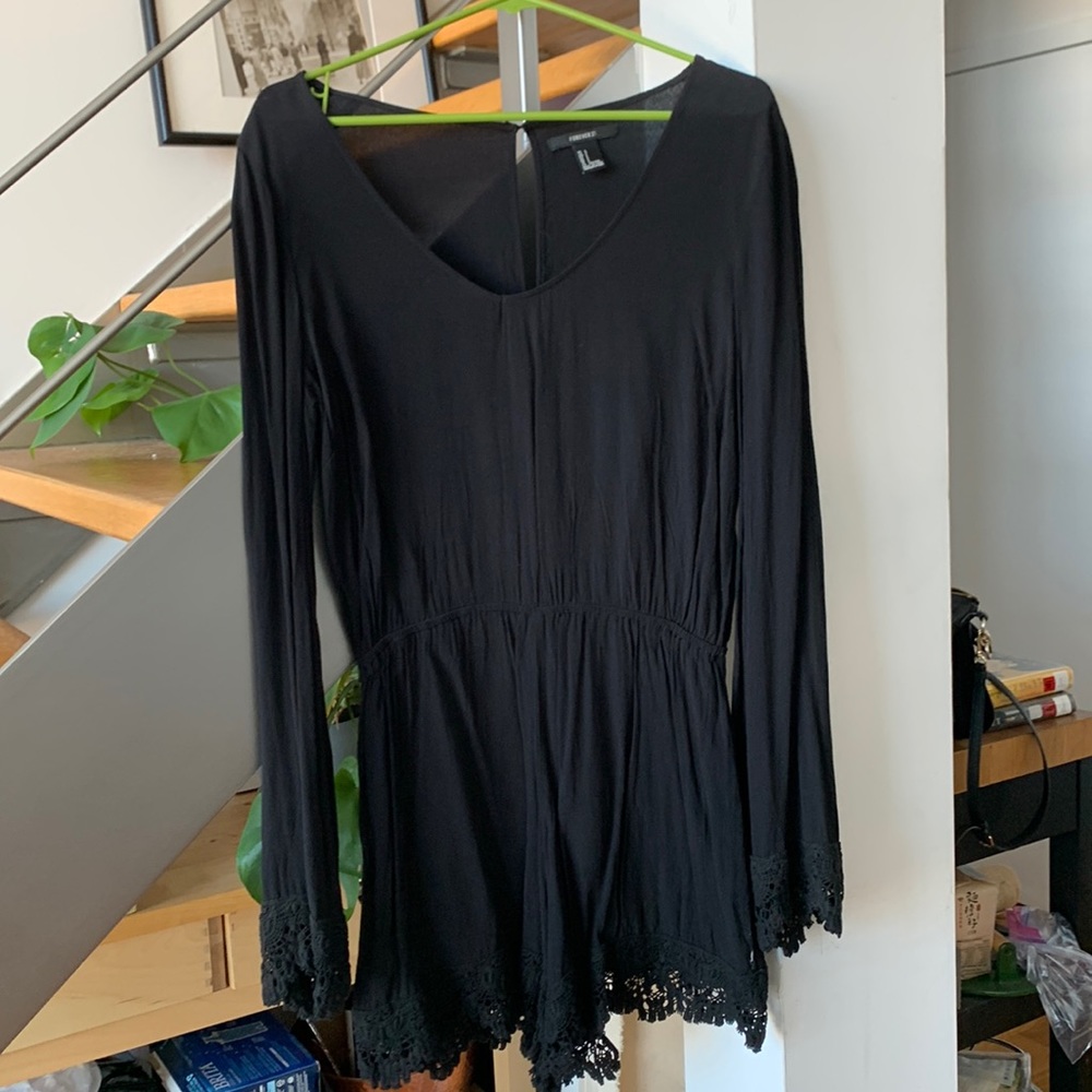 Black short romper lace detail